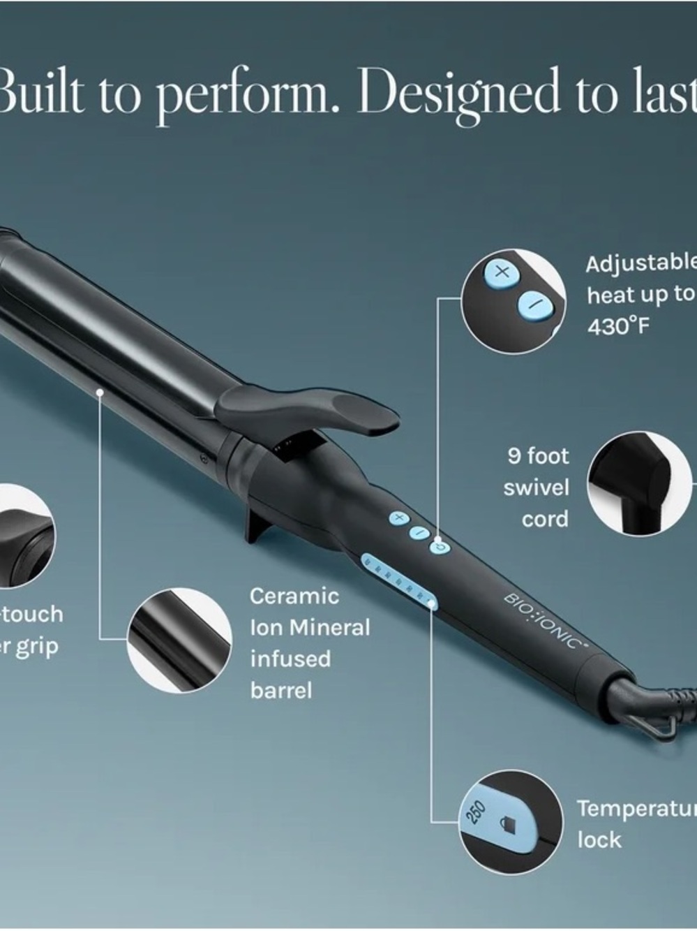 Bio Ionic Black Ceramic Curling Iron - Adjustable Heat